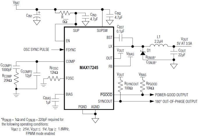 Analog Devices / Maxim Integrated MAX17245 Synchronous Step-Down DC-DC Converter Analog Devices / Maxim Integrated MAX17245 Synchronous Step-Down DC-DC Converter