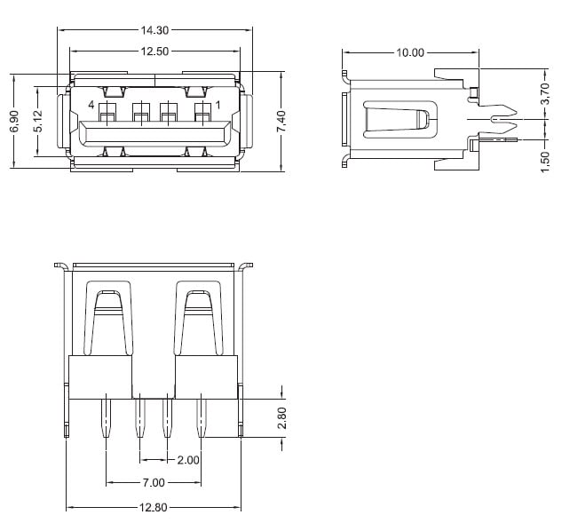 Chart - Kycon KUSBVLPX Low Profile USB 2.0 Receptacles