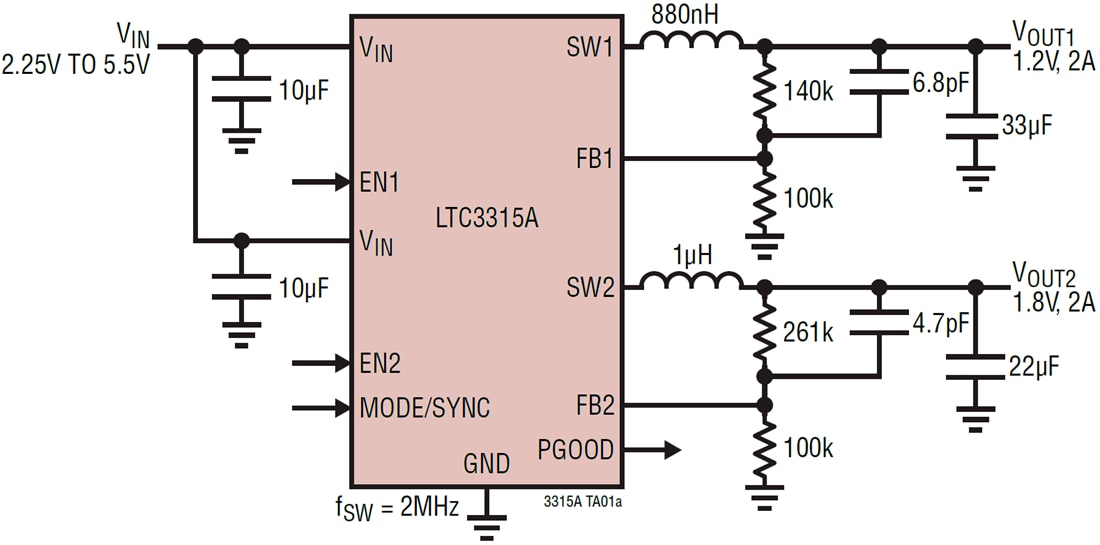 Application Circuit Diagram - Analog Devices Inc. LTC3315A & LTC3315B Step-Down Converters Application Circuit Diagram - Analog Devices Inc. LTC3315A & LTC3315B Step-Down Converters