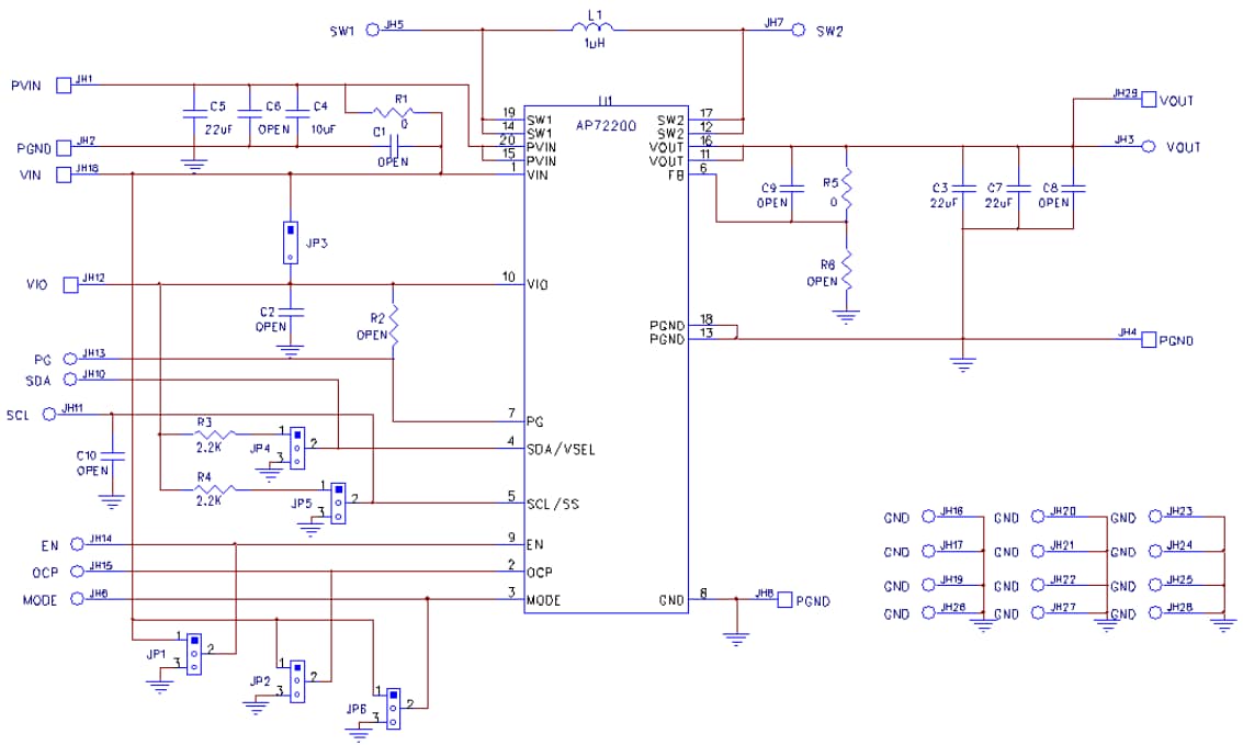 Schematic - Diodes Incorporated AP72200WLCSP-20-EVM Evaluation Module