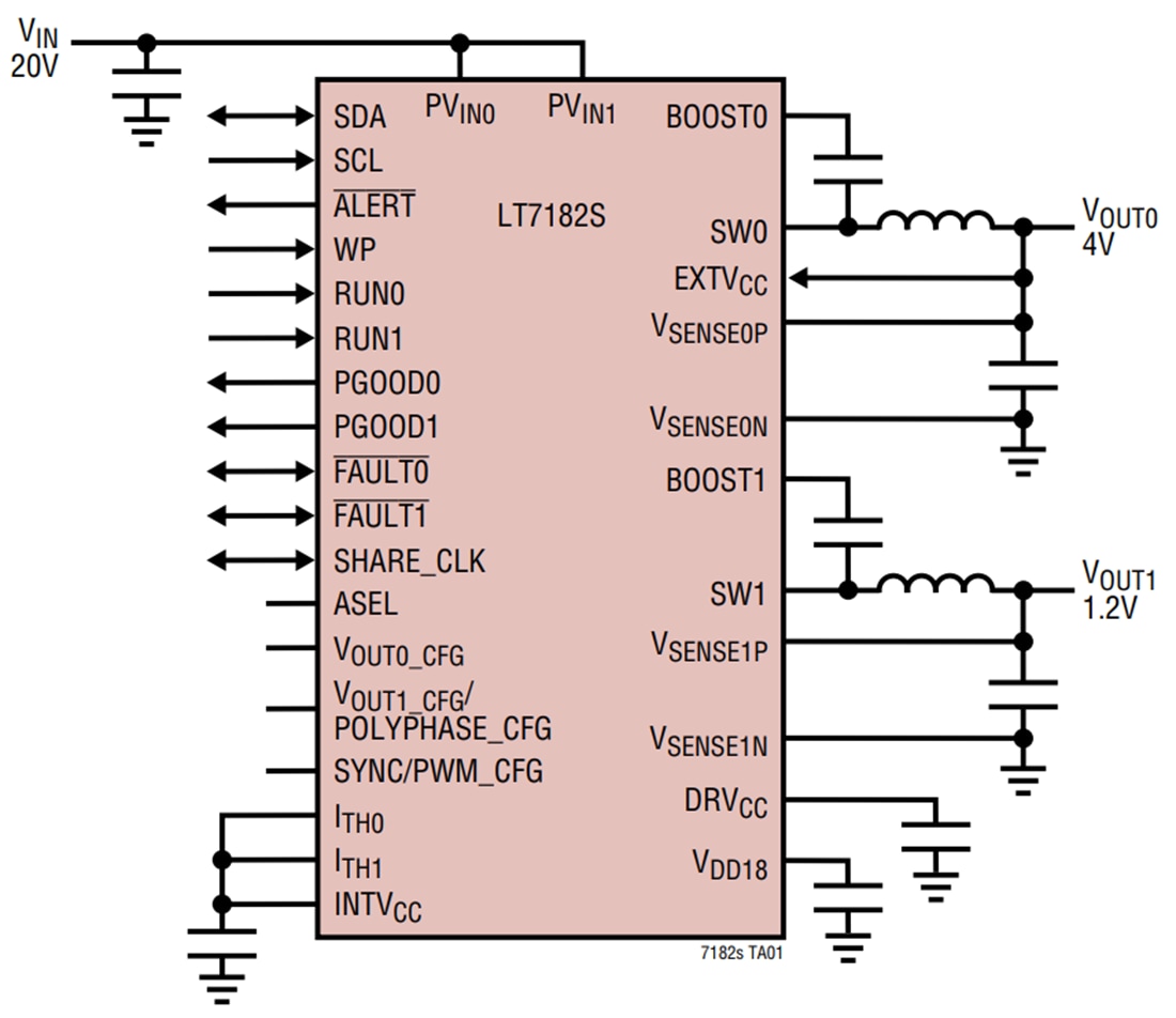 Application Circuit Diagram - Analog Devices Inc. LT7182S Dual-Output Step-Down Regulator