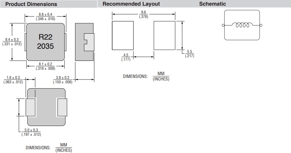 Mechanical Drawing - Bourns SRP8540A Automotive Shielded Power Inductors Mechanical Drawing - Bourns SRP8540A Automotive Shielded Power Inductors