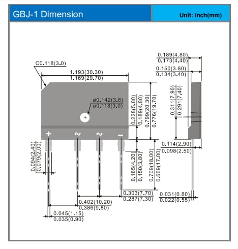 Mechanical Drawing - PANJIT GBJ Bridge Rectifiers