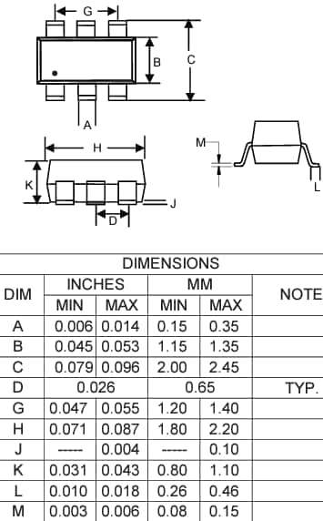 Mechanical Drawing - Micro Commercial Components (MCC) UMH15N Dual NPN Digital Transistor Mechanical Drawing - Micro Commercial Components (MCC) UMH15N Dual NPN Digital Transistor