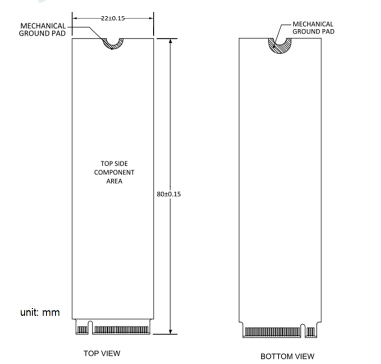 Mechanical Drawing - Kingston M.2 PCIe Gen.4 x4 interface Solid State Drives