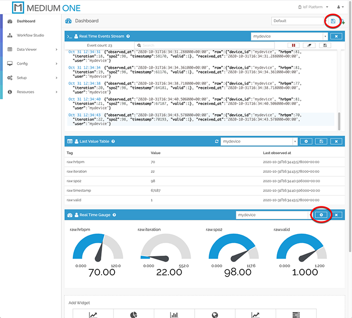 Real Time Gauge Widgets added to dashboard