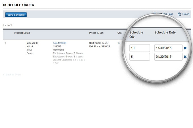 Modify schedule in order history.